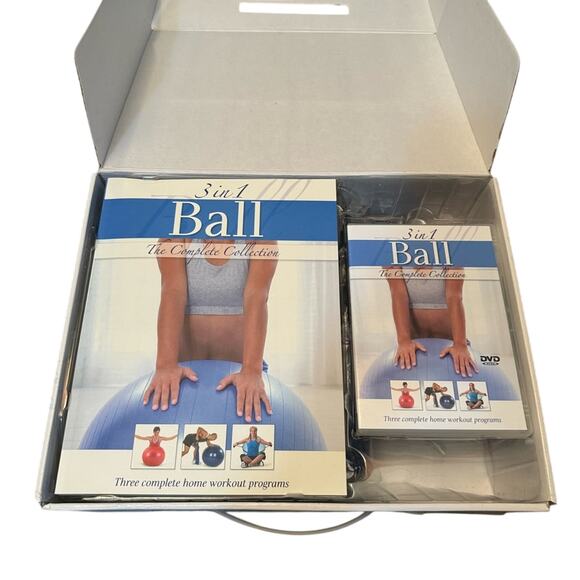 NEW 3-in-1 Fitness Ball Workout Kit Book DVD Set + Bands Pump Complete Set - Picture 3 of 7